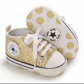 Baby Glitter Sneakers, Like Converse with Shimmer-
 Welcome! Thanks for looking in our shop and viewing these beautiful baby shoes.Your baby will look so adorableIn these smart casual shoes perfect for so many occas-Bijou Bubs